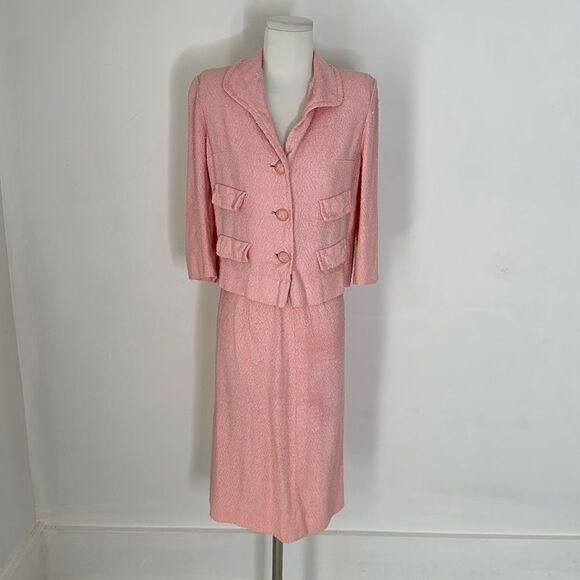 Vintage Barbie Pink 50s Nubby Knit Skirt Suit - Picture 1 of 10